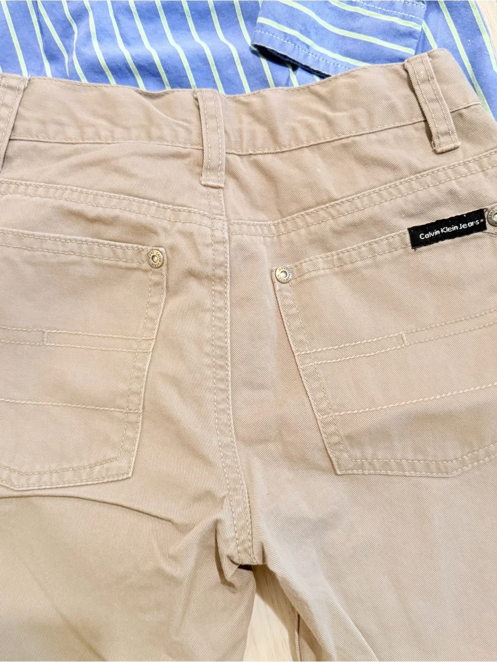 GAP Boys Blue Striped Button-Up & Tan Calvin Klein Pants Set Size 6